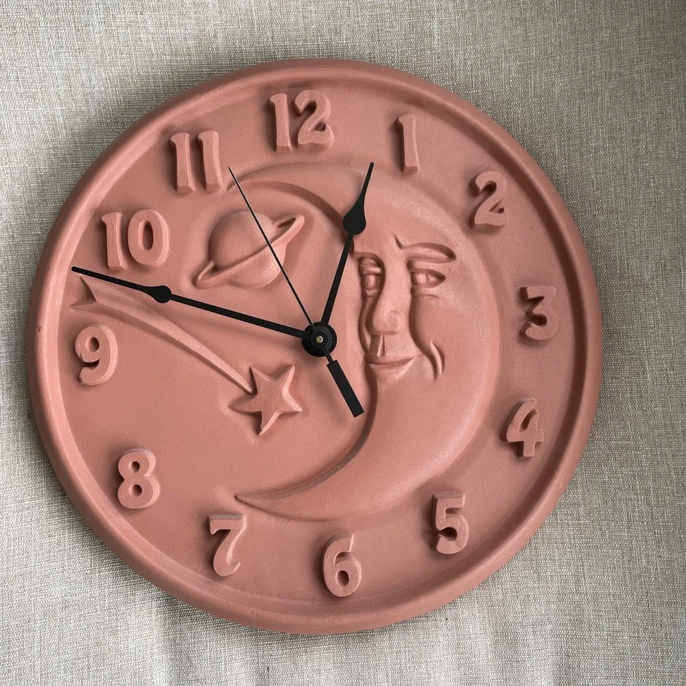 OPUS Terracotta Celestial Southwest Moon Face Shooting Star Planet Wall Clock